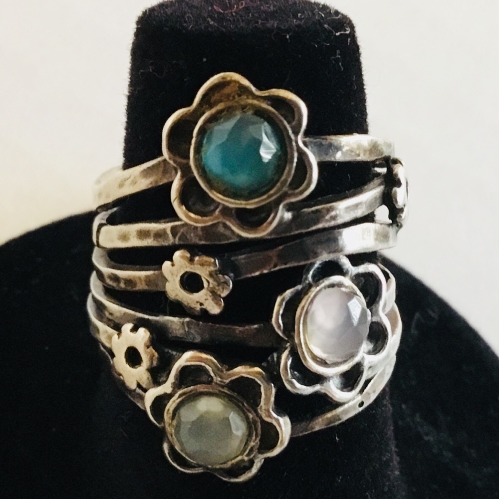 BEAUTIFUL STERLING 925 FLOWER 🌺 JEWEL RING signed PZ Israel